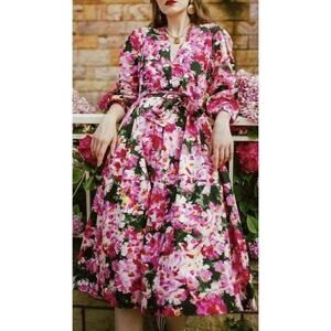 Floral Pink Midi Dress with Tie Waist
